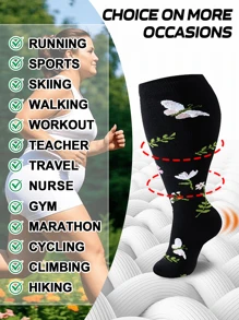 4 Pairs Plus Size Floral Knee-High Support Socks For Women & Men, Breathable Athletic Pressure Socks For Running, Gym, Travel & All-Day Comfort