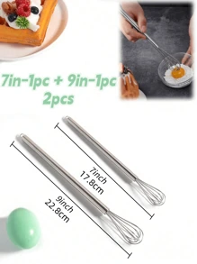 2 piezas Mini batidores - 7/9 pulgadas Batidor de huevos de acero inoxidable, perfecto para hornear, cocinar, batir harina, masa de pasteles y huevos, compacto y duradero para la cocina del hogar, entusiastas de la repostería y espacios reducidos