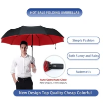 1pc Windproof Automatic Folding Umbrella - Steel Frame, Compact & Foldable For Easy Carry, Red & Black Options, Ideal For Business Or Personal Use, Umbrella For Travel Summer Cooling,Beach,Travel,Spring Summer Picks,Brides Maid Gifts,Room,Bedroom Decor,Beach,Travel,For Men,For Women,Vacation,Cute Stuff,Outdoor,Garden,Travel Essentials,Portable Essentials - Multicolor - View 5