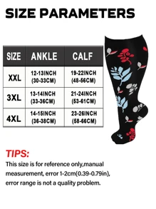 4 Pairs Plus Size Floral Knee-High Support Socks For Women & Men, Breathable Athletic Pressure Socks For Running, Gym, Travel & All-Day Comfort