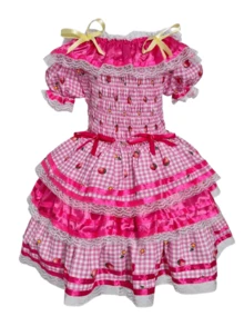 Country Dress For Children, Youth, June Festival, Traditional Square Dance, São João, Butterflies Kids - 淺粉色 - 查看 4
