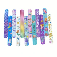 12 pièces Bracelet de sirène à clapet - Cadeau de fête thème marin, design de vie marine coloré, en matériau PVC, parfait pour les fêtes d'anniversaire, les mariages et les prix en classe, bracelets de mariage | Motifs de vie marine | Boucles à enclenchement faciles à utiliser, décoration de fête de sirène