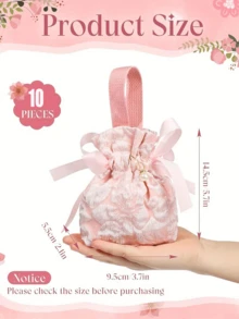 10pcs Small Floral Pattern Gift Bags, Pink Canvas Gift Bags With Handles, Tea Party Favor Bags, Mini Drawstring Candy Gift Bags, Suitable For Bridal Shower, Birthday, Wedding And Other Occasions - Multicolor - View 5