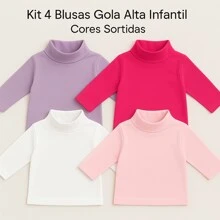 Kit 4 Blusas Infantil Menina Gola Alta Inverno – Manga Longa Cotton Macio