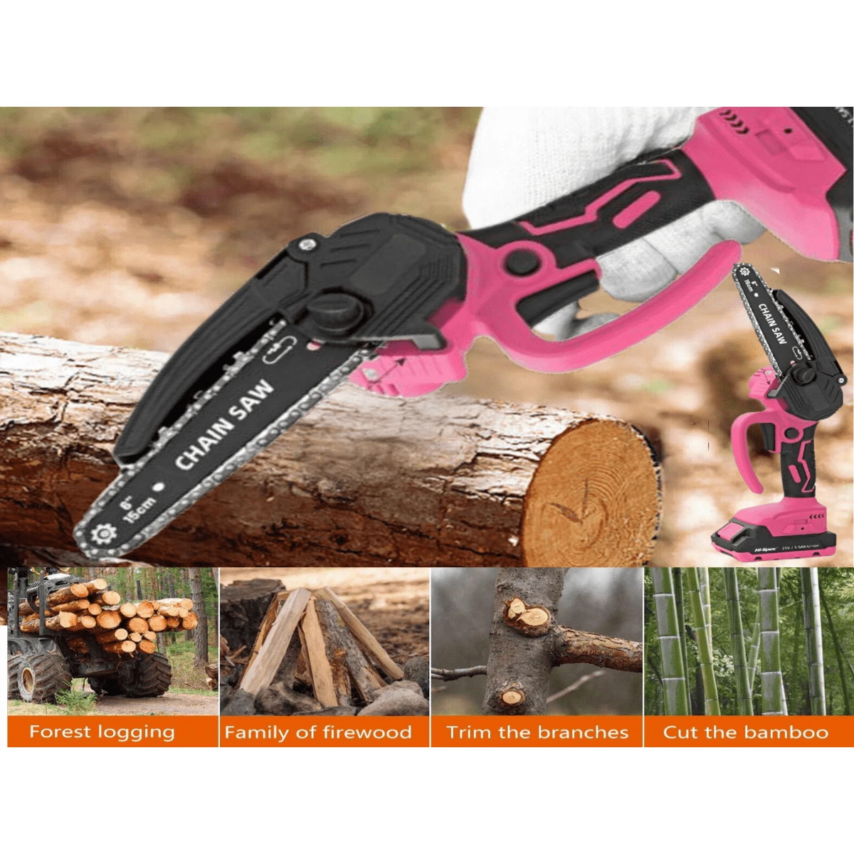 Mini Chainsaw 6 Inch Cordless, Electric Handheld Chainsaw Battery Powered, Rechargeable Cordless Chainsaw, Handheld Chainsaw For Tree Branches, Yard, Home And Garden, Time Saving Tool
