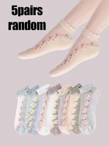 1/5/7 Pares de Meias Curtas Finas de Renda de Seda e Cristal para Mulheres, Adequadas para Uso no Verão