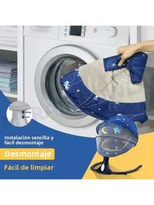 PERFECTOP Columpio eléctrico para bebé, Mecedora portátil para bebé,12 Canciones de Cuna, 4 velocidades de balanceo, arnés de 3 Puntos - azul estrellado - Ver 5