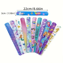 12 pièces Bracelet de sirène à clapet - Cadeau de fête thème marin, design de vie marine coloré, en matériau PVC, parfait pour les fêtes d'anniversaire, les mariages et les prix en classe, bracelets de mariage | Motifs de vie marine | Boucles à enclenchement faciles à utiliser, décoration de fête de sirène