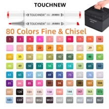 TOUCHNEW 30/60/80/168 色双头酒精软毛马克笔，可选 - 毛笔和凿子头/细头和凿子素描艺术马克笔，学校用品，用于刻字卡、绘图、着色插图的笔 - 白色 - 查看 16