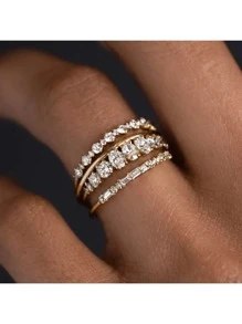 4 piezas de Anillos elegantes chapados en oro con grandes zirconias cúbicas brillantes, joyería graciosa para compromiso, boda, fiesta, regalo del Día de San Valentín