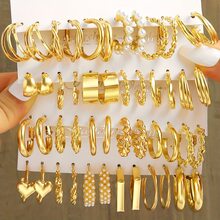 Bộ 12 chiếc/bộ thời trang đơn giản bằng kim loại vàng ngọc trai giả, hình trái tim, hình học, hoa tai xoắn cho kỳ nghỉ, tiệc tùng, hẹn hò, quà tặng, đeo hàng ngày ngày lễ tình nhân - Một kích thước phù hợp với tất cả - Xem 8