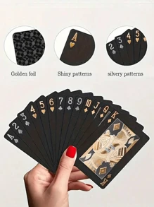 Jeu de cartes de jeu imperméable noir et doré - Jeu de poker en plastique durable pour les jeux de table