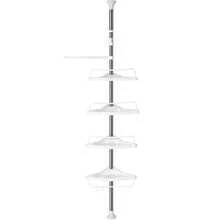 Cesta de ducha de 4 niveles, estante de baño de esquina ajustable de 33.5 a 120.1 pulgadas, organizador de ducha, acero, con 4 estantes, 3 ganchos, 1 toallero - Blanco - Ver 1