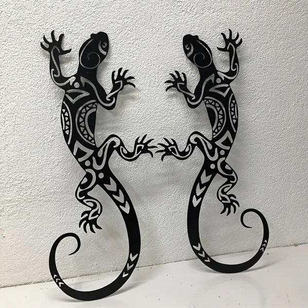 2pcs Metal Gecko Wall Art Decor - Modern Reptile Design Indoor/Outdoor Iron Wall Sculpture, Suitable For Home, Garden, Patio - No Electricity Required