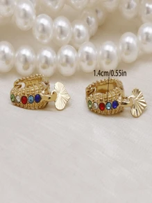 1 Pair Delicate Heart Shaped Earrings With Diamonds, Luxurious & Elegant Hoop Earrings