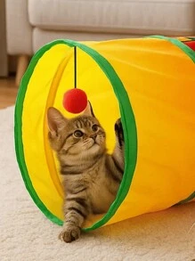 Túnel Para Gato Labirinto Modelo T com Bolinha Brinquedo Interativo Pet Colorido 3 Entradas Dobrável Leve Anti Estresse Cat Gatinho
