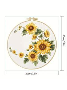 1 Stück Stickerei Set, 20x20cm Schönes Sonnenblumen Muster Handstickerei Set für Erwachsene Anfänger, inklusive Stoff, Anleitung, Stickrahmen und Fäden, Geschenk für Freunde und Familie, Handwerk für Büro zu Hause
