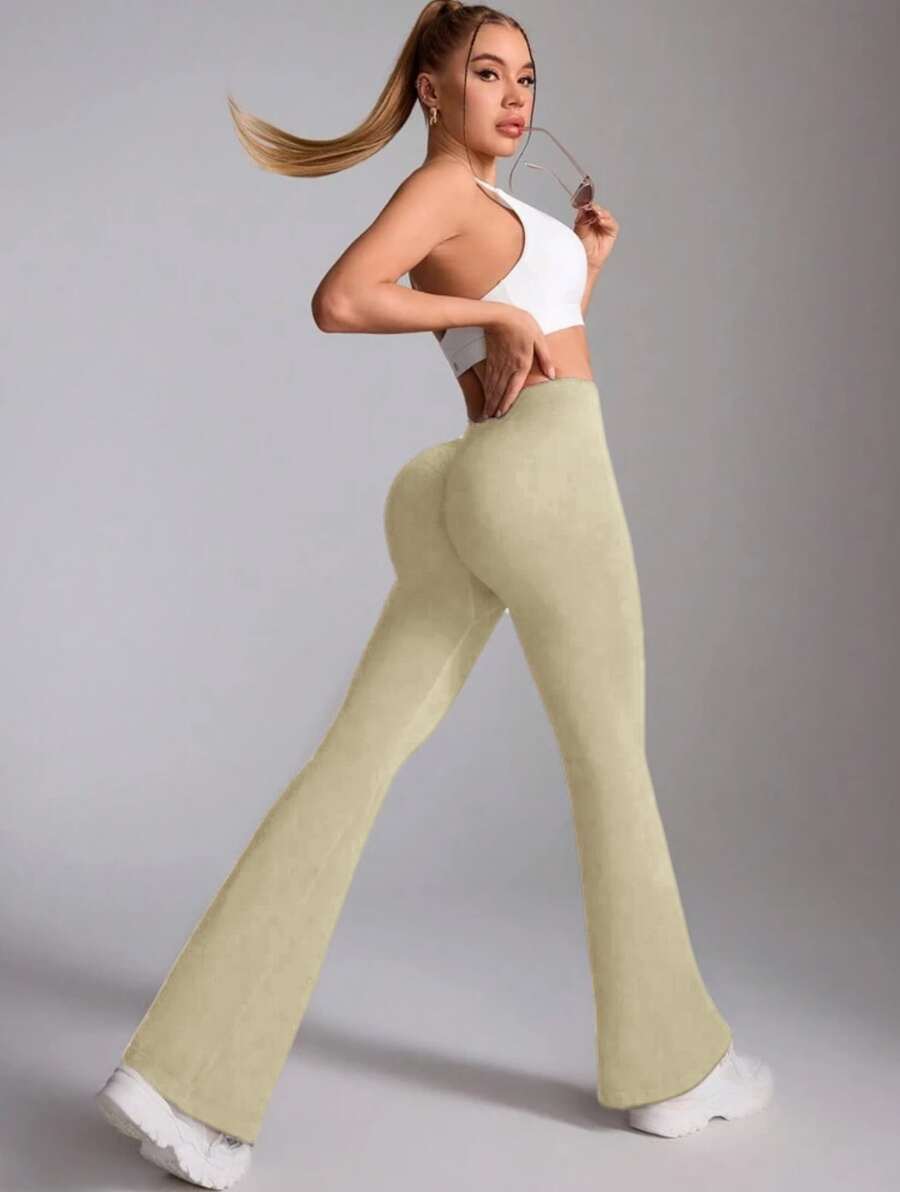 Anivas pantalones acampanados ajustados de punto para mujer, deportivo, modernos y versátiles - Beis - Ver 1