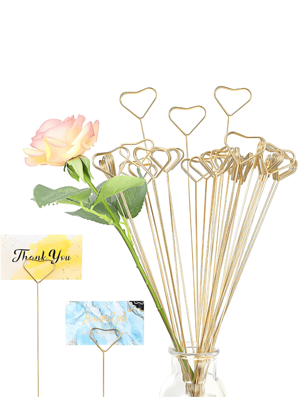 40 piezas - Soporte para tarjetas con forma de flor de metal, soporte para tarjetas de ramo de flores con forma de corazón, adecuado para decoración de ramos, decoración de stands de flores para bodas, soporte para tarjetas de fotos, decoración de stands de flores, bendición de fiestas, empaquetado de flores, banquetes, festivales, fiestas, bodas, cumpleaños, aniversarios, decoración de mesas, ceremonias de graduación del Día de la Madre, soporte multifuncional para ramos (con forma de corazón)