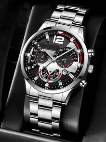 5 件商务时尚 PU 皮革钱包、钢笔、石英表、太阳镜、钥匙扣礼品套装，情人节、父亲节送给他的完美礼物 - 黑色套裝4 - 查看 6