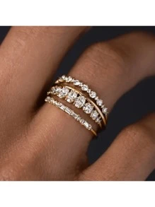 4 piezas de Anillos elegantes chapados en oro con grandes zirconias cúbicas brillantes, joyería graciosa para compromiso, boda, fiesta, regalo del Día de San Valentín
