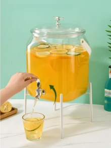 1pc Cold Water Bucket With Faucet, Beverage Dispenser, Lemon Fruit Tea Bucket, Juice Jar, Infused Liquor Bottle - Multicolor - View 5