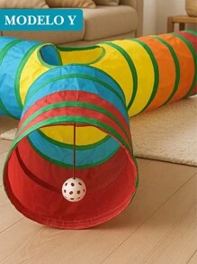 Túnel Para Gato Labirinto Modelo T com Bolinha Brinquedo Interativo Pet Colorido 3 Entradas Dobrável Leve Anti Estresse Cat Gatinho