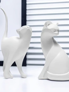 黑猫雕像摆件，北欧风格猫咪艺术雕塑家居装饰，树脂雕像办公室家居装饰工艺品房间橱柜桌面书架，非常适合婚礼艺术装饰、母亲节礼物 - 彩色 - 查看 7