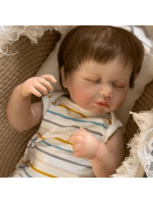 19 英寸逼真乙烯基重生婴儿娃娃 LOULOU，全硅胶防水逼真娃娃，手工制作的植发，闭着的眼睛，伴侣收藏娃娃，生日圣诞礼物，包括衣服、娃娃（随机包含奶瓶、奶嘴、尿布） - 藍白色 - 查看 5