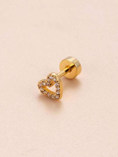 1pc Luxury Stainless Steel Rhinestone Heart Decor Stud Earring For Women For Daily Life Valentines,Mom,Mother,Mother's Day,Gift