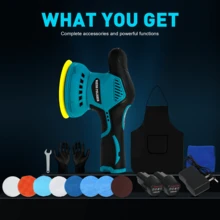 Cordless Car Buffer Polisher - 11 Inch Portable Polishing Waxer Machine Kit For Car Detailing, With 2PCS 12V 1500mAh Batteries, Extra 15 PCS Attachments - 薄荷綠 - 查看 7