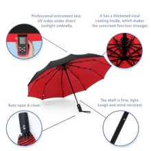 1pc Windproof Automatic Folding Umbrella - Steel Frame, Compact & Foldable For Easy Carry, Red & Black Options, Ideal For Business Or Personal Use, Umbrella For Travel Summer Cooling,Beach,Travel,Spring Summer Picks,Brides Maid Gifts,Room,Bedroom Decor,Beach,Travel,For Men,For Women,Vacation,Cute Stuff,Outdoor,Garden,Travel Essentials,Portable Essentials - Multicolor - View 4