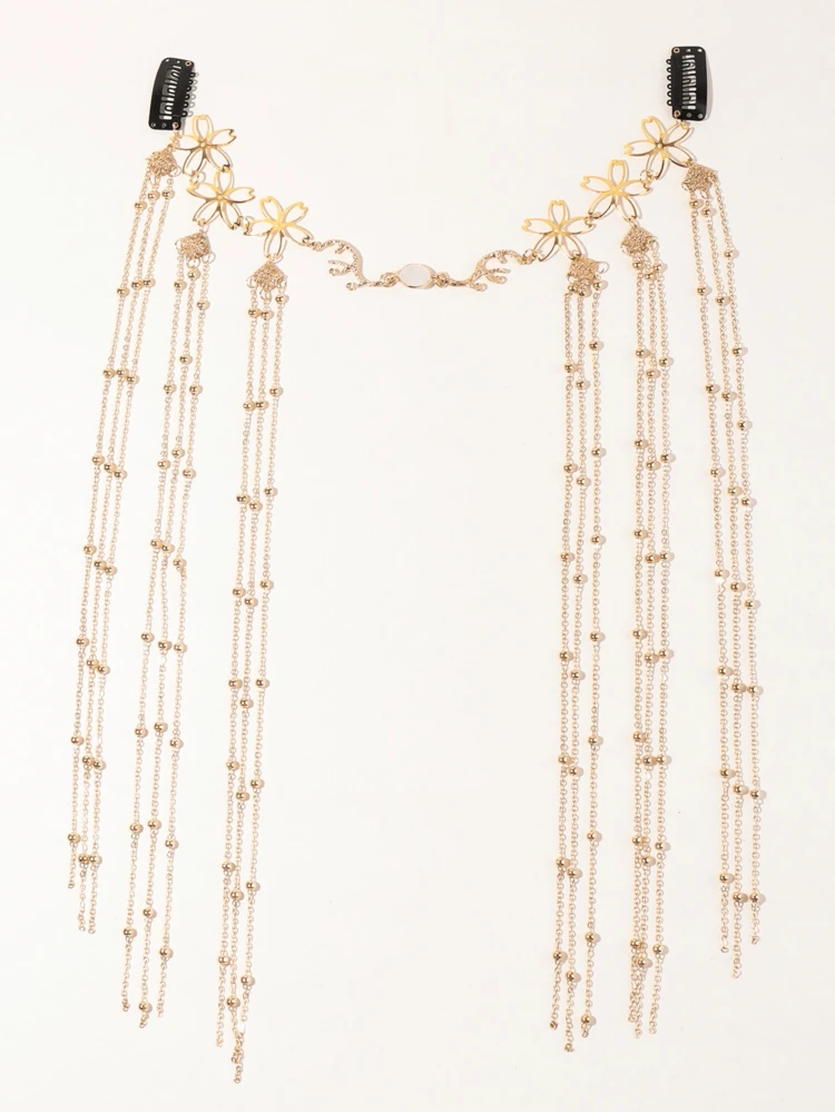 1 Peça Acessório de Cabeça Elegante com Corrente e Borla, Corrente de Cabelo, Joia de Cabeça, Joia de Cabelo, Acessório de Cabelo, Casamento, Traje de Festival, Acessórios de Rave, Acessórios de Cabelo, Noiva - Dourado - Visão 4