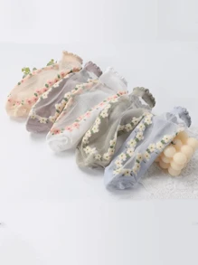 1/5/7 Pares de Meias Curtas Finas de Renda de Seda e Cristal para Mulheres, Adequadas para Uso no Verão