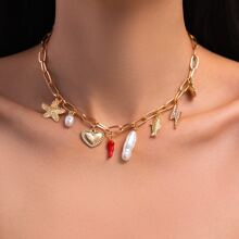 1pc Cherry Chili Pepper Gradient Drop Pendant Necklace, Vintage Nautical Style Metal Choker Necklace