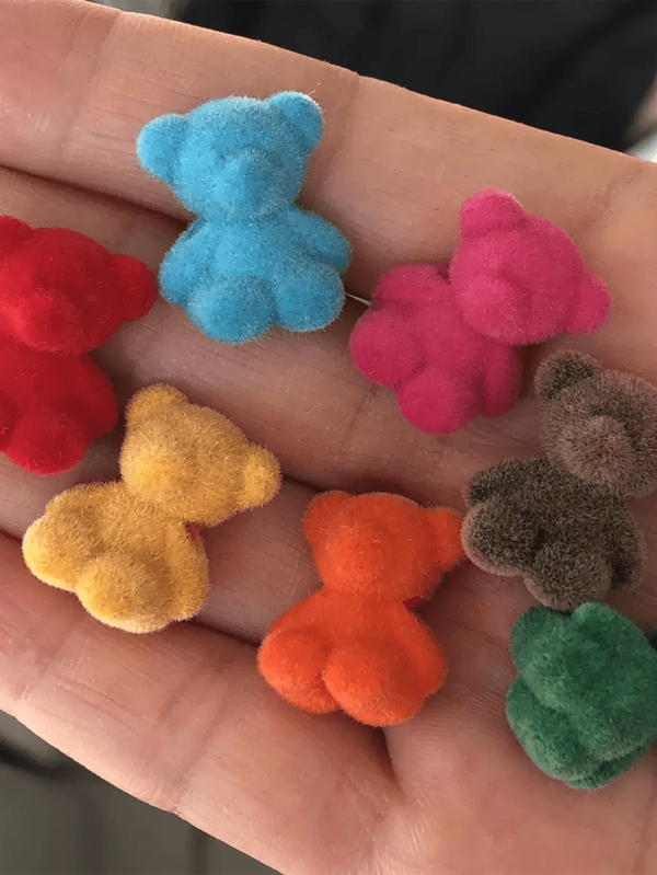 5pcs Mini Flocked Teddy Bear Charms – Velvet Plush Flatback DIY Beads For Jewelry, Hair Clips, Scrapbook, Phone Case & Jar Fillers | Cute Resin Accessories For Birthday Gifts, Handmade Crafts & Party Decorations (ABS Plastic)