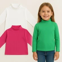 Kit 4 Blusas Infantil Menina Gola Alta Inverno – Manga Longa Cotton Macio