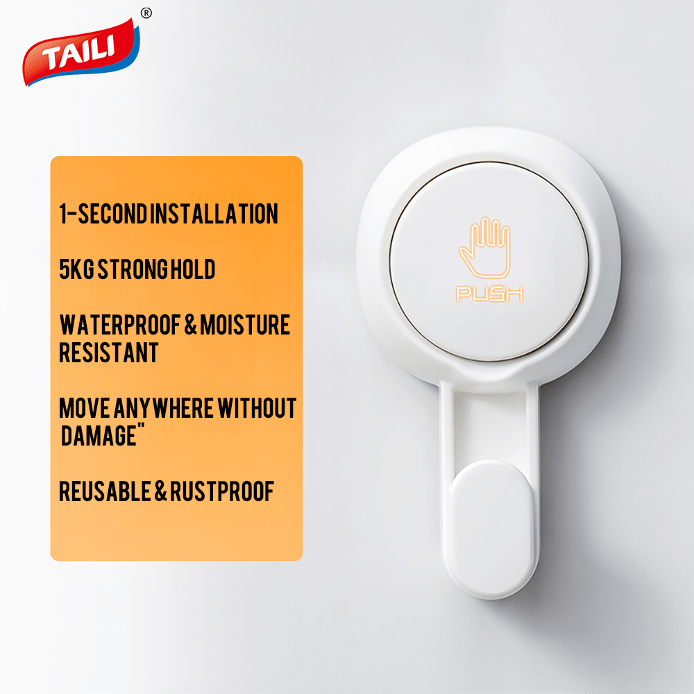 TAILI TAILI Multi-Function Suction Cup Hooks, Powerful Load Bearing, Damage Free For Bathroom & Toilet Towels, White Thick Hook, Multiple Sets