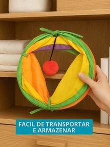 Túnel Para Gato Labirinto Modelo T com Bolinha Brinquedo Interativo Pet Colorido 3 Entradas Dobrável Leve Anti Estresse Cat Gatinho