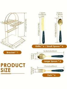 25 件不锈钢陶瓷柄餐具套装，包含刀、叉、勺、茶匙和餐具架，适用于家庭厨房、餐厅、酒店、节日派对、婚礼、学校用品 - 彩色 - 查看 2