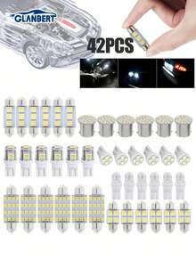 GLANBERT 42pcs-Pack Car LED Combo Set T10 Width Indicator Light Side Wedge 31mm 36mm 41mm License Plate Light Double Tip Reading Light Interior Door Light 6000K White LED Bulb