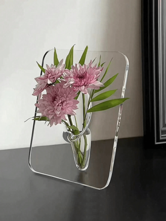 1pc Art Decor Acrylic Transparent Bud 1pc Art Decor Acrylic Transparent Bud Vase - Geometric Patterned Oblong Frame Style Resin Vase For Living Room Office Desktop Decor, Creative Art Gift Vase - Geometric Patterned Oblong Frame Style Resin Vase For Living Room Office Desktop Decor, Creative Art Gift Home Decor Room Decor Flower Vase Glass Vase