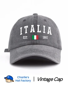 1 Stück ITALIA Muster gewaschene Baseballkappe, klassisch lässiger, stilvoller und leichter Vintagekappe mit verstellbarer Größe, weichem Schweißband, vielseitig einsetzbar, ideal für Outdoor Sport, täglichen Gebrauch, Partys, Urlaub, perfektes Geschenk für Familie und Freunde