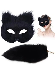 Máscara Realista de Animal com Cabelo Longo e Fofinho para Metade do Rosto, para Homens e Mulheres em Festas de Máscaras e Halloween