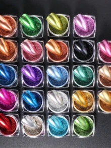 23 Boxes/Set Y2K Style Magic Mirror Powder, Metallic Nail Glitter, Luxury Nail Art Decorations, DIY Nail Jewelry, Nail Accessories, 4 Sets/Combo - Multicolor - View 3