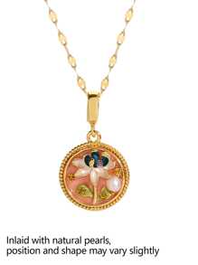 1 Pezzo di collana con pendente vintage con fiori smaltati e accenti irregolari di perle per donne, catena placcata oro 18 carati in rame, regalo per la festa della mamma, regalo per insegnanti, regalo di laurea, collana boema da spiaggia per viaggi estivi e festival, ispirata al giardino di Monet, adatta per feste quotidiane, accessori rave/ballo di fine anno, gioielleria oro giallo
