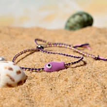Pulsera de cerámica con pez multicolor y cordón, estilo bohemio, ideal para muñeca y tobillo