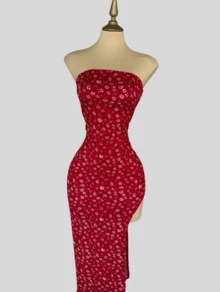 Women Midi Dresses - Red and Black - View 2
