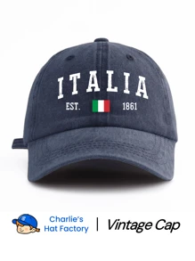1 Stück ITALIA Muster gewaschene Baseballkappe, klassisch lässiger, stilvoller und leichter Vintagekappe mit verstellbarer Größe, weichem Schweißband, vielseitig einsetzbar, ideal für Outdoor Sport, täglichen Gebrauch, Partys, Urlaub, perfektes Geschenk für Familie und Freunde