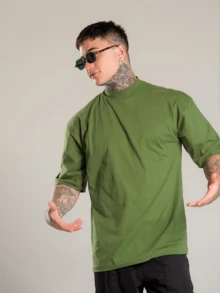 DMUNIZ Oversized Streetwear Basic Turtleneck 3-Shirt Kit - 2 Xanh lá cây | 1 Đen - Xem 2